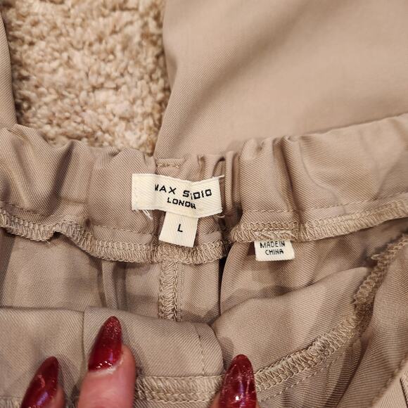 max studio london Khaki Wide Leg Pants Size Large Partial Elastic Band - Picture 2 of 4